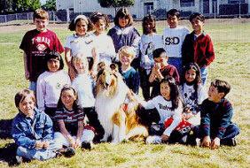 Cody with a second grade class, humane education curriculum